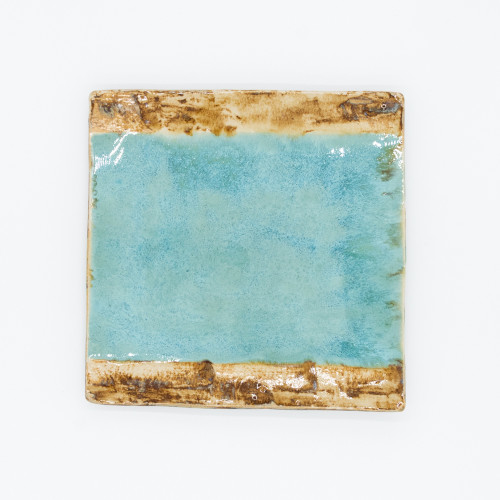 Brown Sand and Sea Frühstucksteller quadratisch 20,5*20,5 cm, blau-grün und hell braun